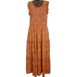 NWT | MELLODAY Smocked Flounce Ruffle Sleeve Tiered Maxi Dress Sz L | MSRP $124